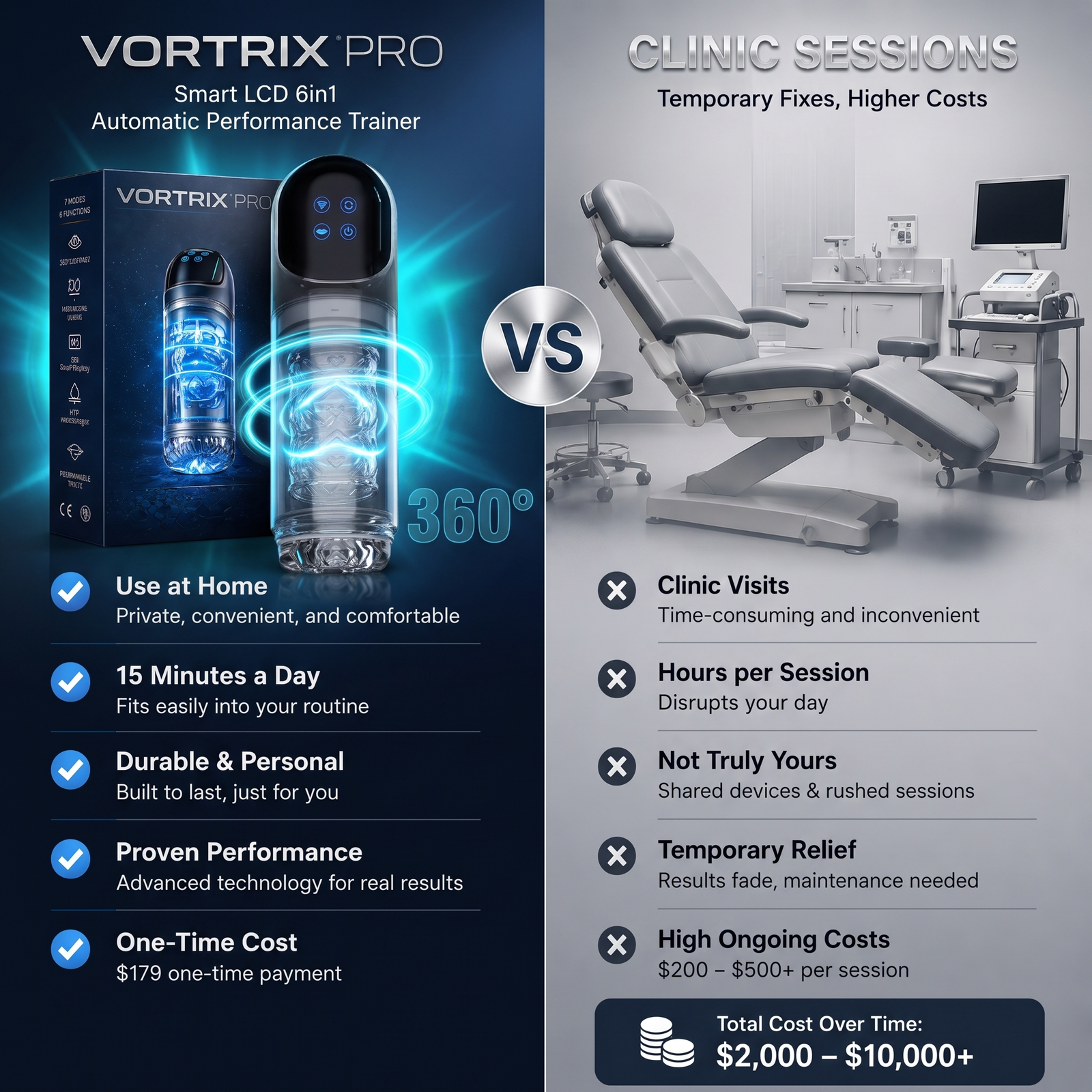 Vortrix Pro versus clinic sessions cost comparison